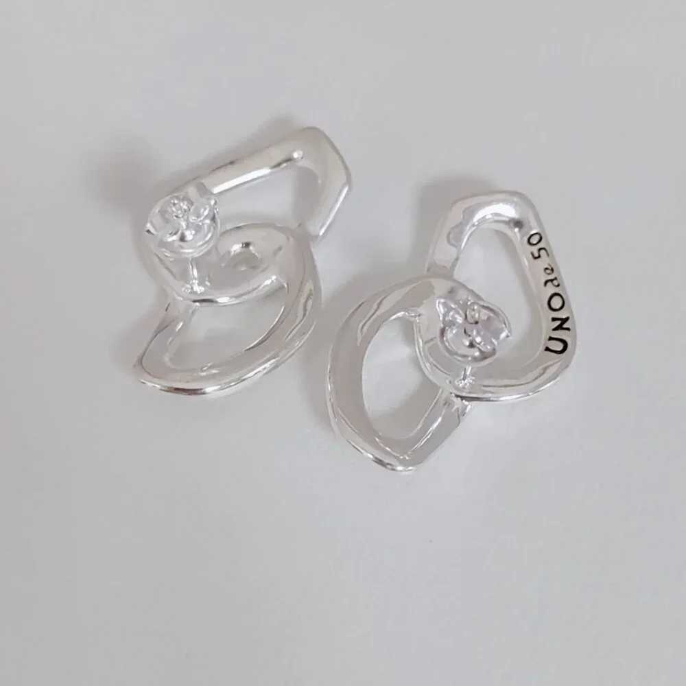 Uno de 50 INSEPARABLES EARRINGS, with 2 organic interlocked links Silver Plated - Picture 2 of 8